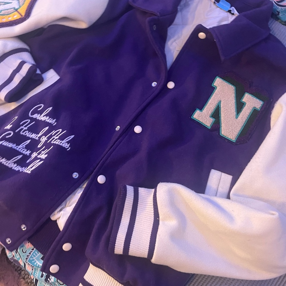 Zara Purple and White Varsity Jacket